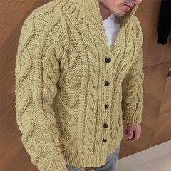 Men's Formal Cardigan Chunky Knit Solid Color Stand Collar Fashion Sweater