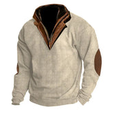 Men's Outdoor Casual Zip Polo Stand Collar Long Sleeve Sweatshirt Double Layer Lapel Fur Leather Collar Pullover