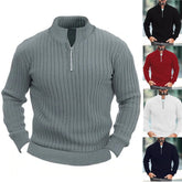 Men's Solid Color Stand Collar Knitted Pullover Sweater