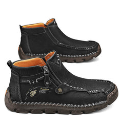 (⏰Last Day 70% OFF🔥)Men's Top-Quality Motorcycle Boots Hand-Stitched Genuine Leather Boots-Wide Toe, Waterproof, Anti-Slip, Anti-Sprain,Suitable for Work, Driving, Hiking