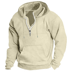 Men's Washed Distressed Cotton Quarter-Zip Casual Tactical Hoodie
