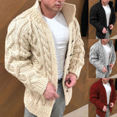 Men's Formal Cardigan Chunky Knit Solid Color Stand Collar Fashion Sweater