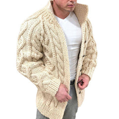 Men's Formal Cardigan Chunky Knit Solid Color Stand Collar Fashion Sweater