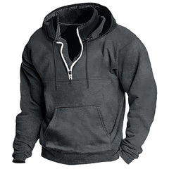 Men's Washed Distressed Cotton Quarter-Zip Casual Tactical Hoodie