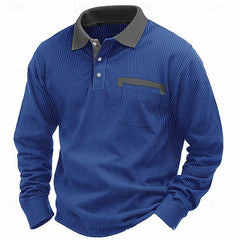 Men's Cotton Waffle Patch Collar Casual Business Polo Shirt
