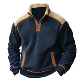 Men's Vintage Fleece Color Block Stand Collar Quarter Zip Sweatshirt