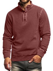 Men's Retro Casual Stand Collar Button Solid Color Sweatshirt