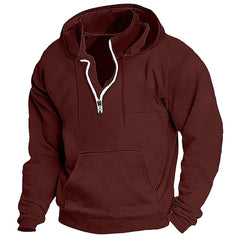 Men's Washed Distressed Cotton Quarter-Zip Casual Tactical Hoodie