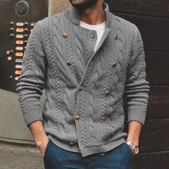 Men's Stand Collar Long Sleeve Casual Jacquard Sweater