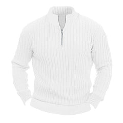 Men's Solid Color Stand Collar Knitted Pullover Sweater