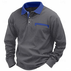 Men's Cotton Waffle Patch Collar Casual Business Polo Shirt
