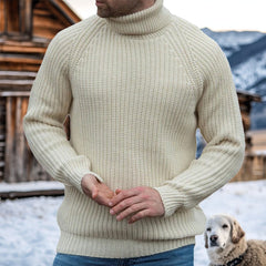 Men's Retro Western Style Knitted Sweater Turtleneck Pullover Off-white