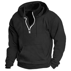 Men's Washed Distressed Cotton Quarter-Zip Casual Tactical Hoodie