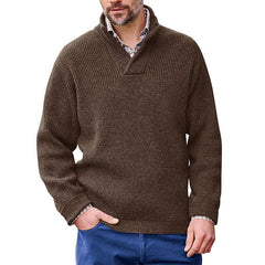 Men's Solid color Casual Pullover Long-sleeved V-neck Loose Sweater