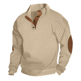 🔥Men's Outdoor Casual Stand Button Long Sleeve Waffle Golf Sweater