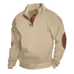 🔥Men's Outdoor Casual Stand Button Long Sleeve Waffle Golf Sweater