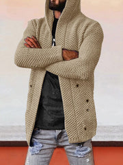 Solid Hooded Holey Sweater Coat