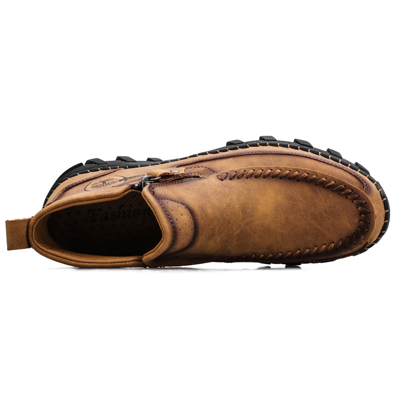 Men's Premium Leather Slip On Ankle Boots Side Zipper Casual Comfort Moccasin Chukka Boots Outdoor Walking Loafers for Working Driving Hiking