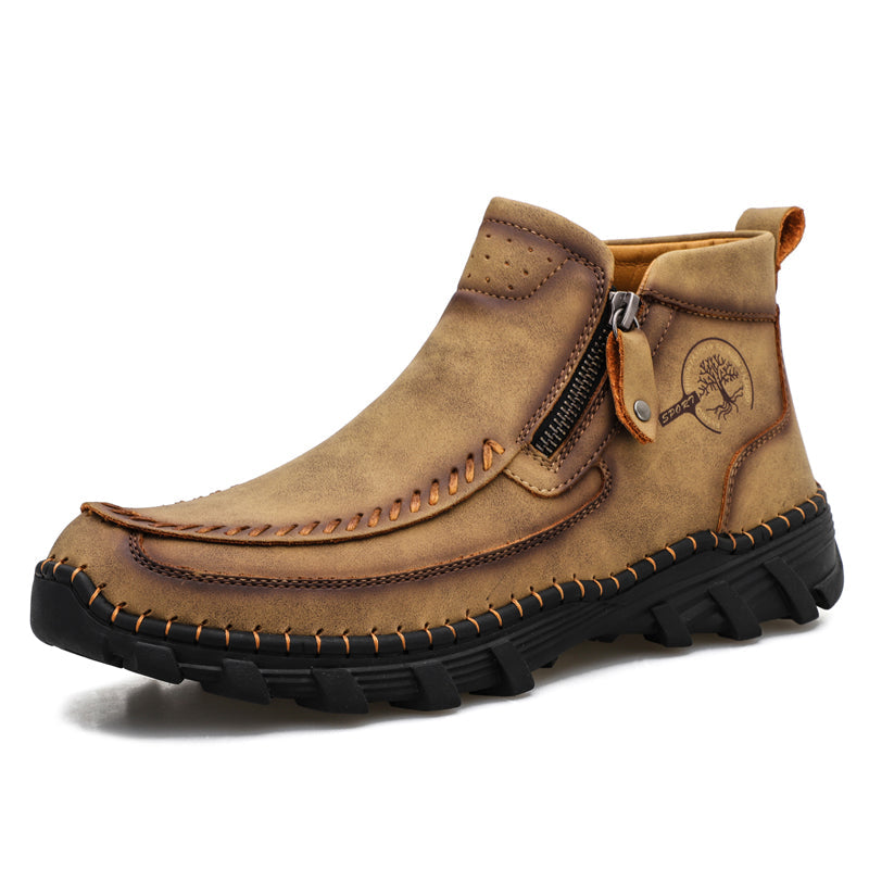 Men's Premium Leather Slip On Ankle Boots Side Zipper Casual Comfort Moccasin Chukka Boots Outdoor Walking Loafers for Working Driving Hiking