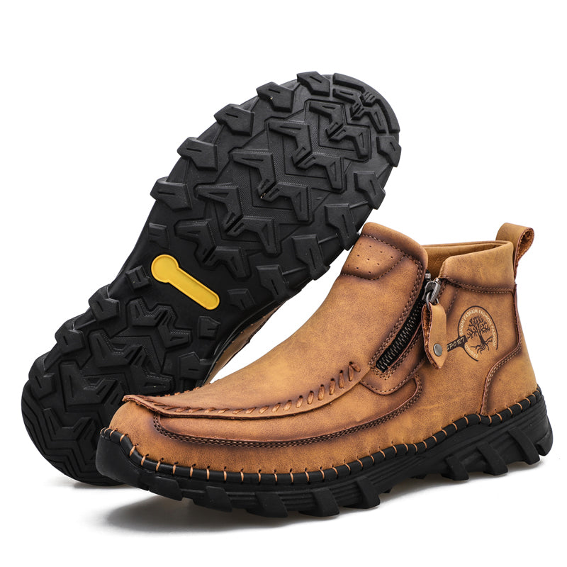 Men's Premium Leather Slip On Ankle Boots Side Zipper Casual Comfort Moccasin Chukka Boots Outdoor Walking Loafers for Working Driving Hiking