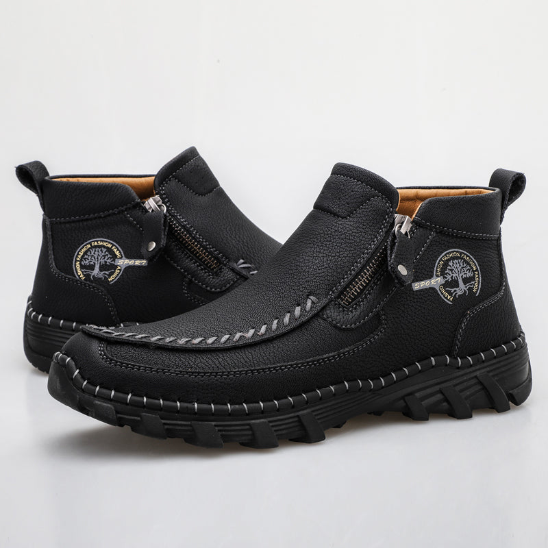 Men's Premium Leather Slip On Ankle Boots Side Zipper Casual Comfort Moccasin Chukka Boots Outdoor Walking Loafers for Working Driving Hiking