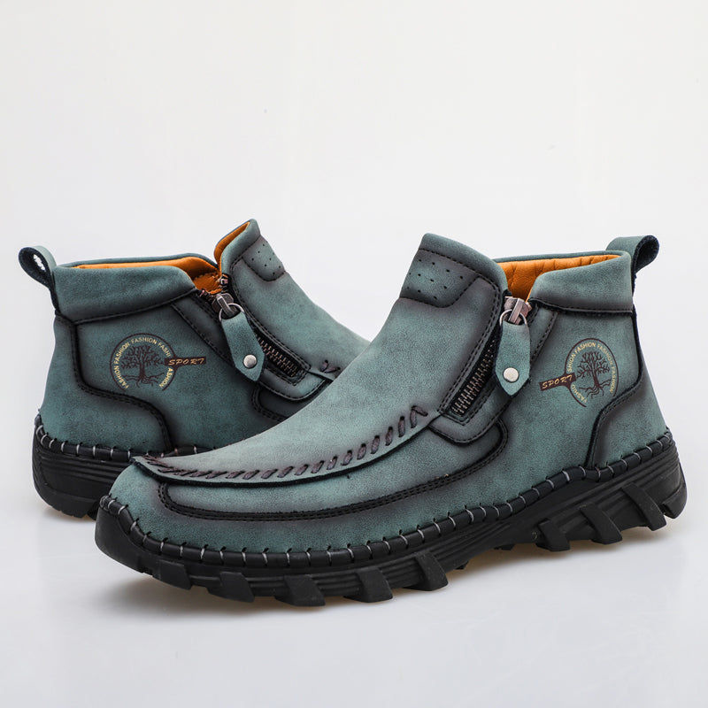 Men's Premium Leather Slip On Ankle Boots Side Zipper Casual Comfort Moccasin Chukka Boots Outdoor Walking Loafers for Working Driving Hiking