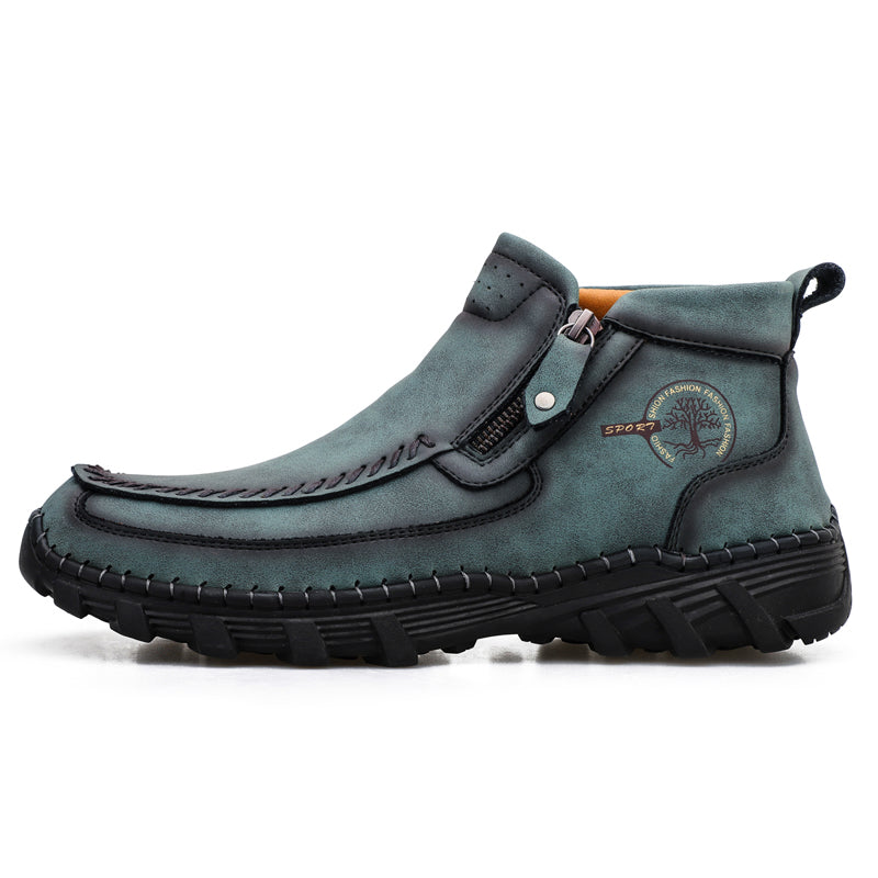 Men's Premium Leather Slip On Ankle Boots Side Zipper Casual Comfort Moccasin Chukka Boots Outdoor Walking Loafers for Working Driving Hiking
