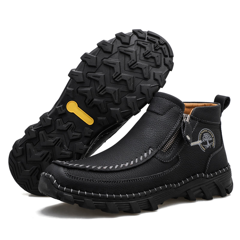 Men's Premium Leather Slip On Ankle Boots Side Zipper Casual Comfort Moccasin Chukka Boots Outdoor Walking Loafers for Working Driving Hiking