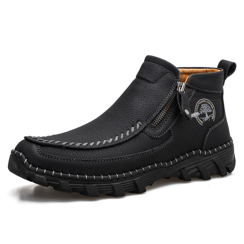 Men's Premium Leather Slip On Ankle Boots Side Zipper Casual Comfort Moccasin Chukka Boots Outdoor Walking Loafers for Working Driving Hiking