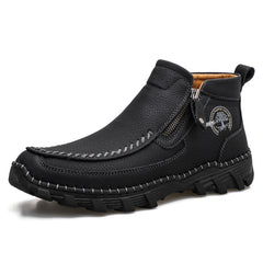 Men's Premium Leather Slip On Ankle Boots Side Zipper Casual Comfort Moccasin Chukka Boots Outdoor Walking Loafers for Working Driving Hiking