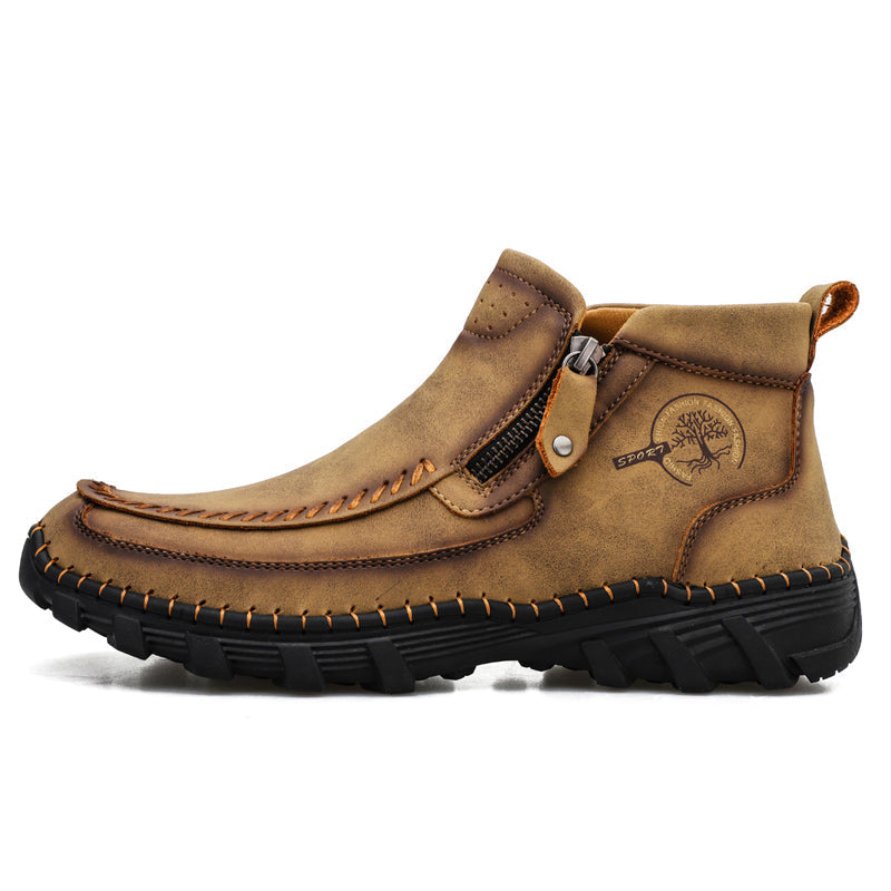 Men's Premium Leather Slip On Ankle Boots Side Zipper Casual Comfort Moccasin Chukka Boots Outdoor Walking Loafers for Working Driving Hiking