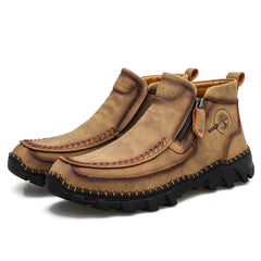 Men's Premium Leather Slip On Ankle Boots Side Zipper Casual Comfort Moccasin Chukka Boots Outdoor Walking Loafers for Working Driving Hiking