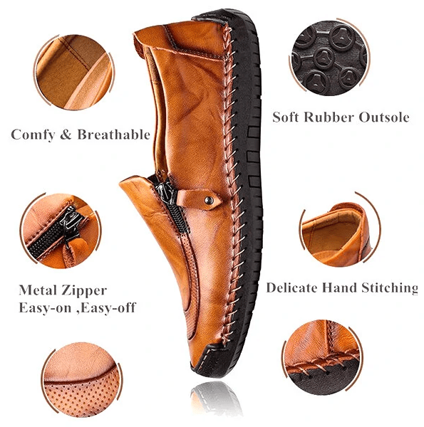 🔥Hot Sale🎁Mens Handmade Side Zipper Casual Comfy Leather Slip On Loafers