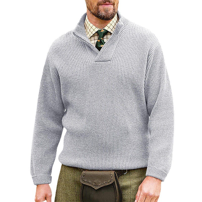 Men's Solid color Casual Pullover Long-sleeved V-neck Loose Sweater