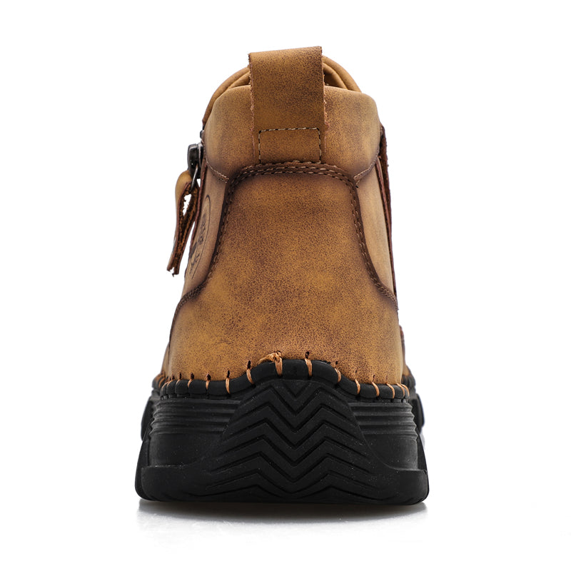 Men's Premium Leather Slip On Ankle Boots Side Zipper Casual Comfort Moccasin Chukka Boots Outdoor Walking Loafers for Working Driving Hiking