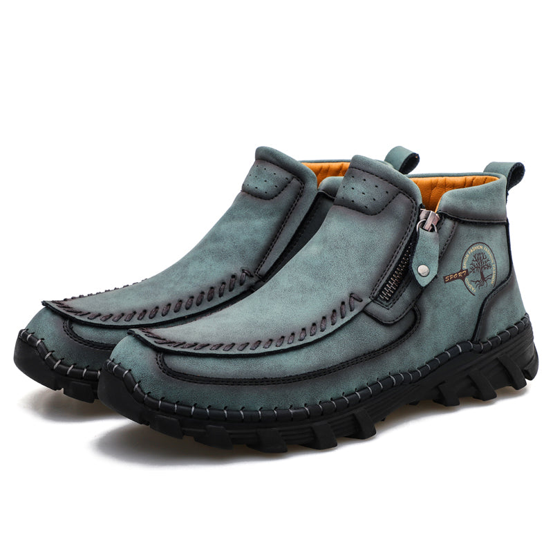 Men's Premium Leather Slip On Ankle Boots Side Zipper Casual Comfort Moccasin Chukka Boots Outdoor Walking Loafers for Working Driving Hiking