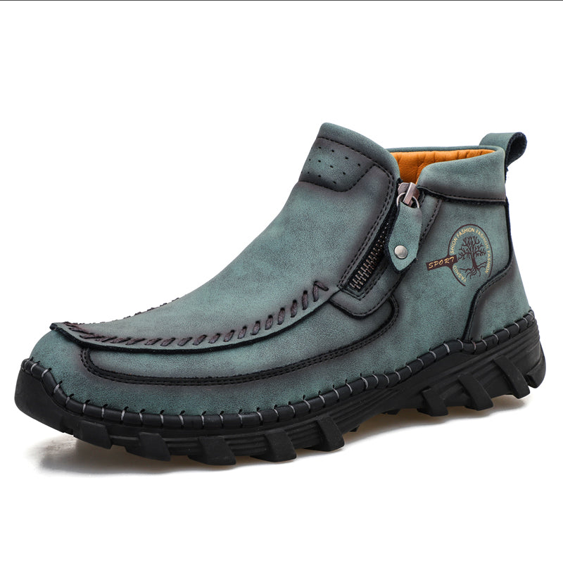 Men's Premium Leather Slip On Ankle Boots Side Zipper Casual Comfort Moccasin Chukka Boots Outdoor Walking Loafers for Working Driving Hiking