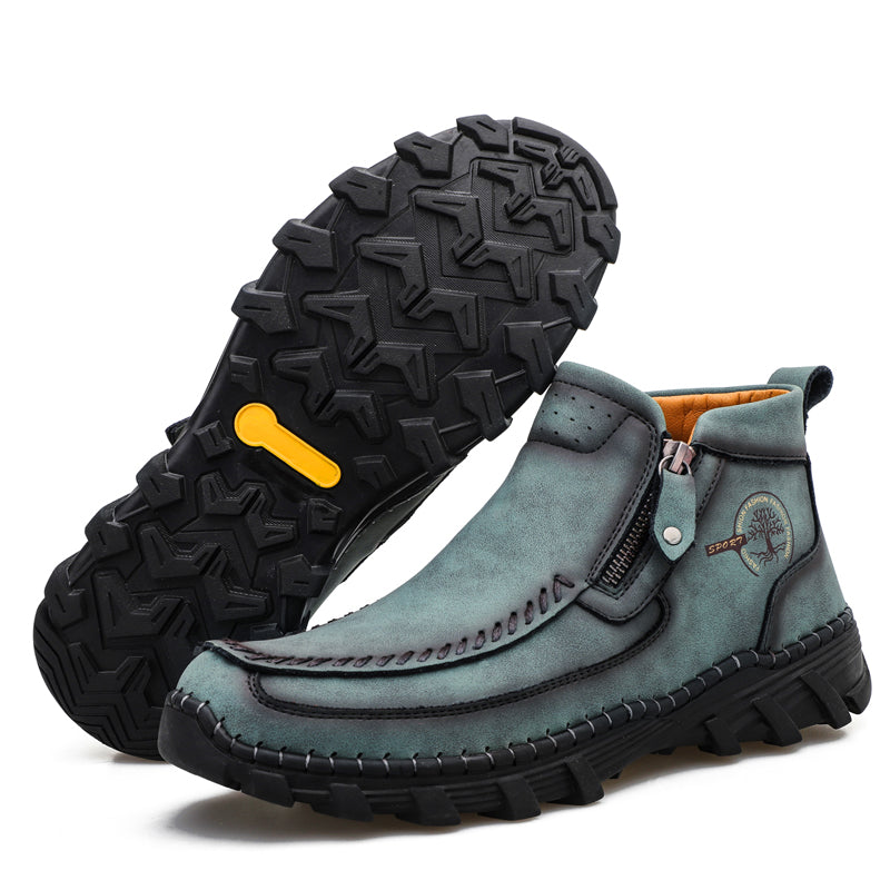 Men's Premium Leather Slip On Ankle Boots Side Zipper Casual Comfort Moccasin Chukka Boots Outdoor Walking Loafers for Working Driving Hiking