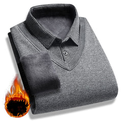Men's Retro Thermal Fleece Lined Double Layer Sweater
