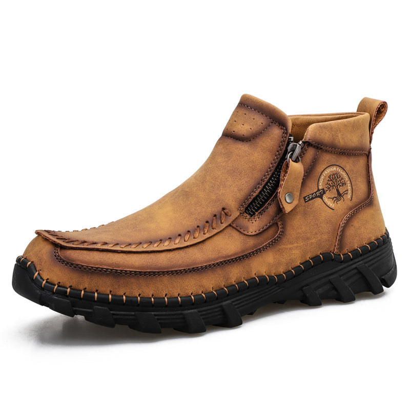 Men's Premium Leather Slip On Ankle Boots Side Zipper Casual Comfort Moccasin Chukka Boots Outdoor Walking Loafers for Working Driving Hiking