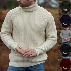 Men's Retro Western Style Knitted Sweater Turtleneck Pullover Off-white
