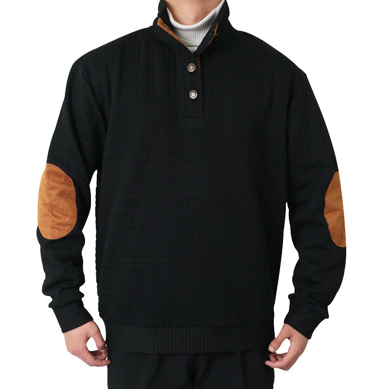 🔥Men's Outdoor Casual Stand Button Long Sleeve Waffle Golf Sweater