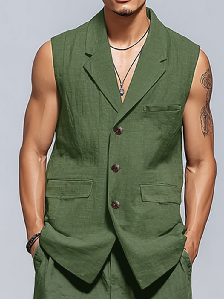 Casual Cotton Suit Vest Pants Set