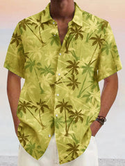 Hawaiian Coconut Tree Graphic Cotton Linen Shirt