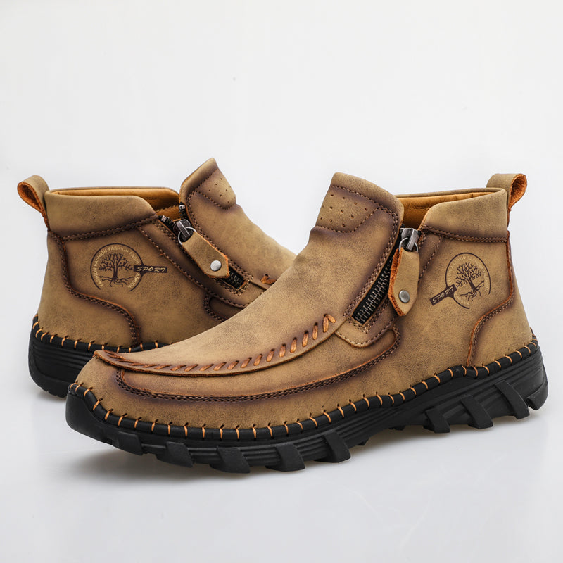 Men's Premium Leather Slip On Ankle Boots Side Zipper Casual Comfort Moccasin Chukka Boots Outdoor Walking Loafers for Working Driving Hiking