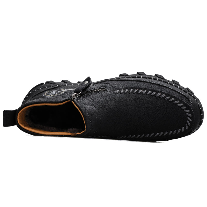 Men's Premium Leather Slip On Ankle Boots Side Zipper Casual Comfort Moccasin Chukka Boots Outdoor Walking Loafers for Working Driving Hiking