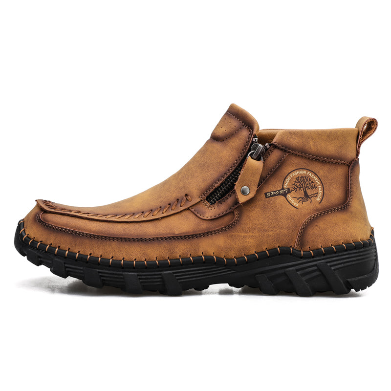 Men's Premium Leather Slip On Ankle Boots Side Zipper Casual Comfort Moccasin Chukka Boots Outdoor Walking Loafers for Working Driving Hiking