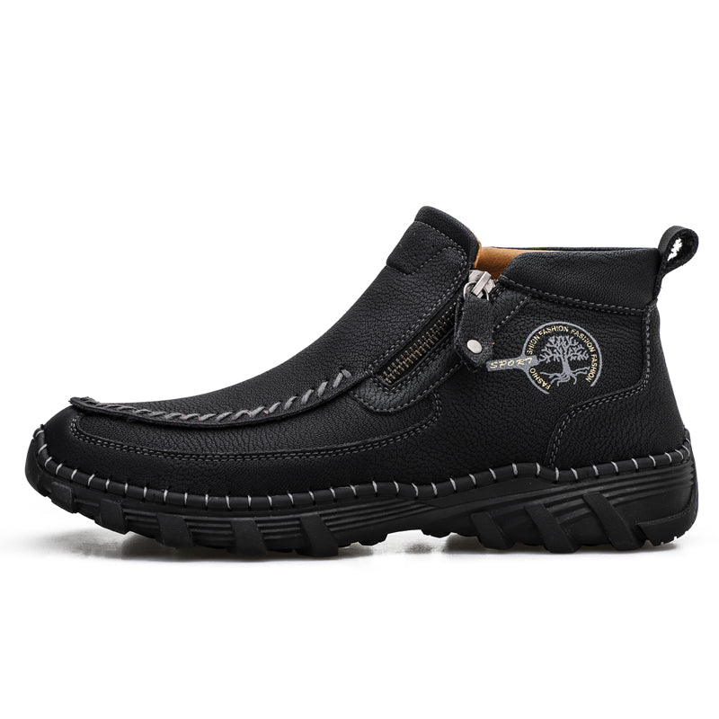 Men's Premium Leather Slip On Ankle Boots Side Zipper Casual Comfort Moccasin Chukka Boots Outdoor Walking Loafers for Working Driving Hiking