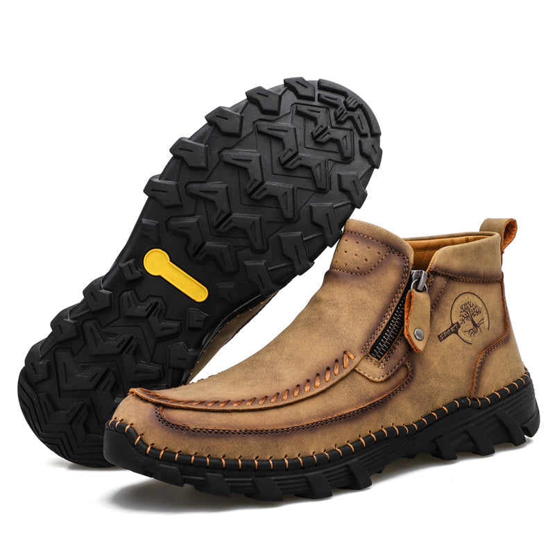 Men's Premium Leather Slip On Ankle Boots Side Zipper Casual Comfort Moccasin Chukka Boots Outdoor Walking Loafers for Working Driving Hiking