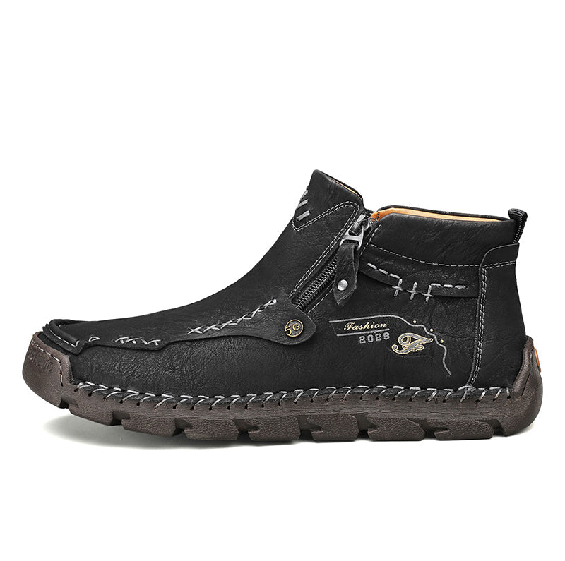 (⏰Last Day 70% OFF🔥)Men's Top-Quality Motorcycle Boots Hand-Stitched Genuine Leather Boots-Wide Toe, Waterproof， Anti-Slip， Anti-Sprain，Suitable for Work, Driving, Hiking